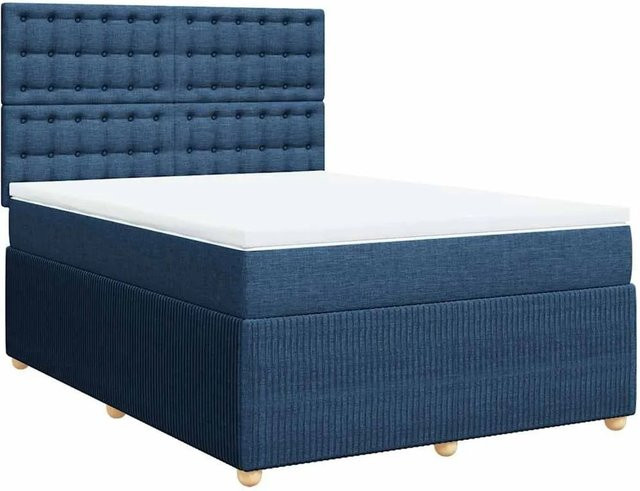 vidaXL Boxspringbett mit Matratze in Blau aus Stoff mit Taschenfederkern B/T: 140 x 200 cm - Bild 1