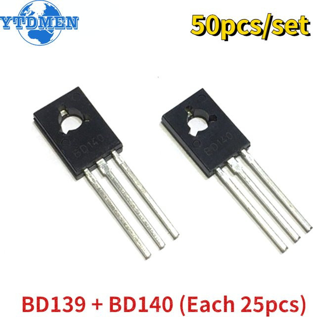 YTDMEN Transistor Set BD139 und BD140 in Schwarz, 50 Stück (je 25 Stück NPN und PNP), TO-126 Silizium-Trioden-Transistoren, 80 V, 1,5 A - Bild 1