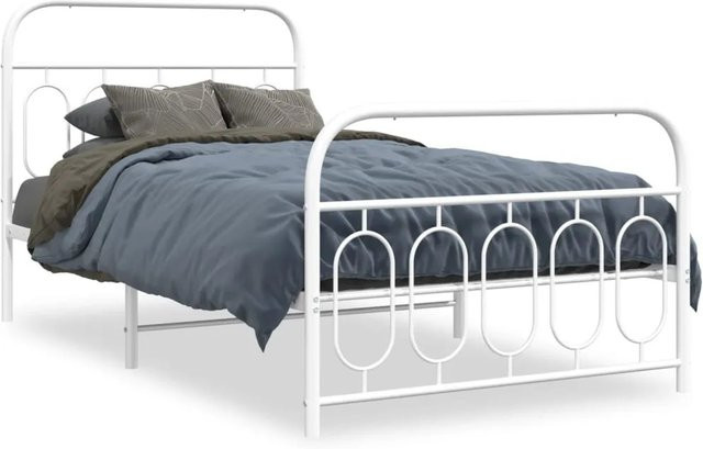 vidaXL Bettgestell aus Metall mit Kopf- und Fußteil in Weiß, B/H: 100 x 200 cm - Bild 1