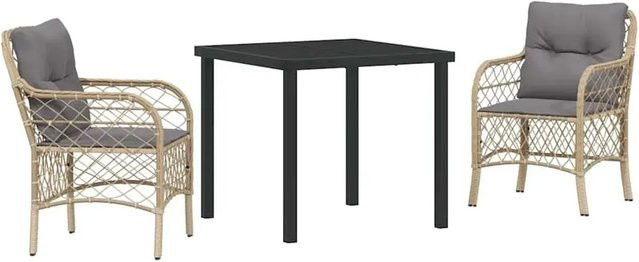 vidaXL Garten Essgruppe 3-teilig aus Poly Rattan und Glas in Beige mit Kissen - Bild 1