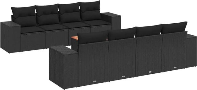 vidaXL 9-tlg Garten-Sofagarnitur aus Poly-Rattan und Akazienholz in Schwarz mit Kissen Modell 69 - Bild 1