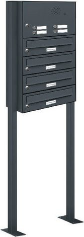 AL Briefkastensystem für 4 Parteien, freistehend, grau, B/H/T: 46,5 x 150 x 27,5 cm - Bild 1