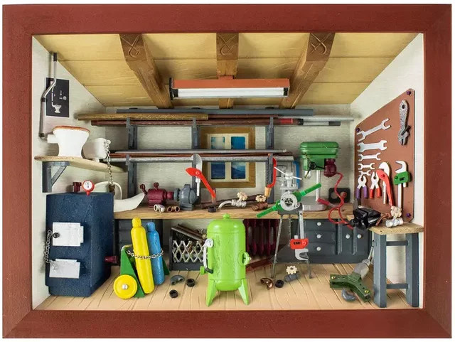 3D-Holzbild Heizungsbauer in Braun und Multicolour, Wanddeko für Geburtstag oder Jubiläum, B/H: 30,0 x 22,0 cm - Bild 1