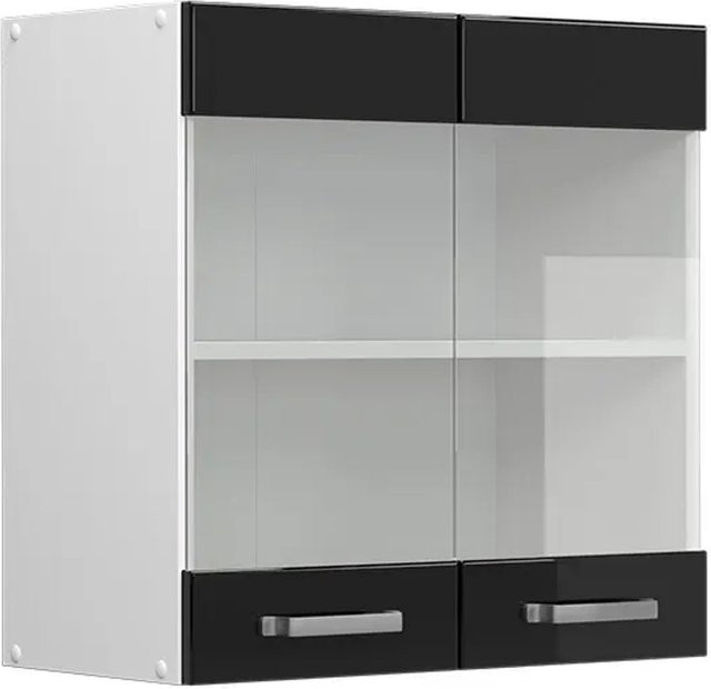 Vicco R-Line Glashängeschrank für die Küche in Weiß und Schwarz mit Glastüren und Einlegeböden, Breite: 60 cm, Höhe: 60 cm, Tiefe: 31 cm - Bild 2