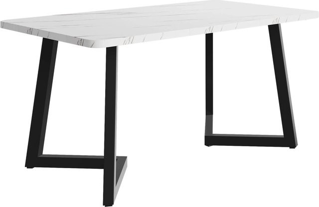 okwish Esstisch in Marmoroptik mit Metallgestell für Esszimmer, Wohnzimmer oder Büro, B/T: 117 x 68 cm, Schwarz - Bild 1