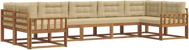 vidaXL Outdoor-Sofagarnitur 7-teilig aus Akazienholz mit Kissen in Natur und Beige - Bild 1