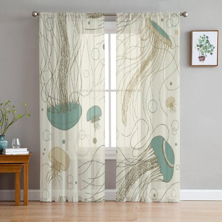 Curtainsandy Marine Quallen Transparenter Voile-Vorhang aus Organza und Chiffon in Grau, Breite: 135 cm, Höhe: 114 cm