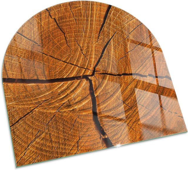 Tulup Kamin-Glasplatte Halbkreis mit Holzmaserung in Orange, B: 100 cm x T: 100 cm - Bild 1