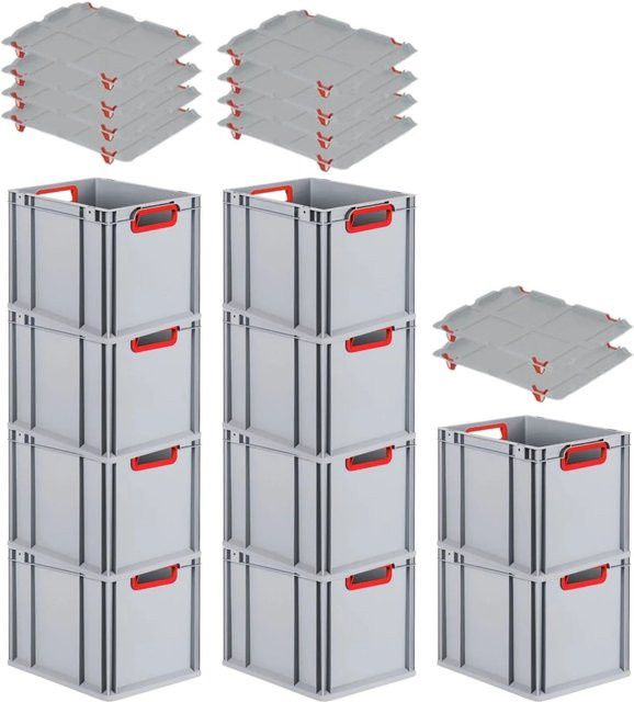 PROREGAL Spar Set 10x Eurobox Nextgen Color mit Auflagedeckel und Schiebeschnappverschlüssen, Farbe Rot, H x B x T: 32 x 30 x 40 cm - Bild 1
