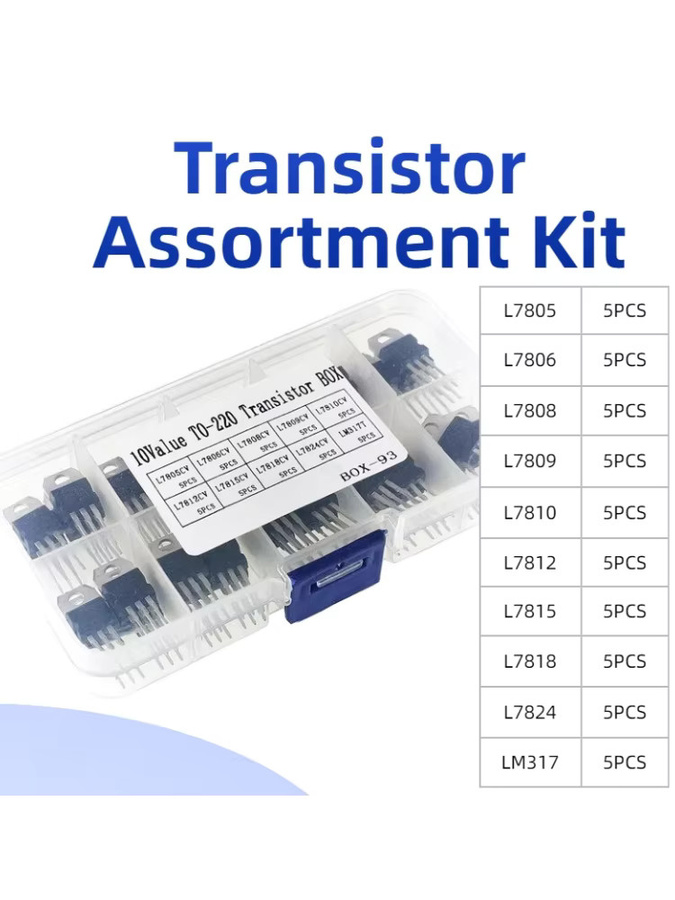 50er Set Spannungsregler Transistor Sortiment Kit mit L7805 L7806 LM317T L7808 L7809 L7810 L7812 L7815 L7818 L7824 in einer Box - Bild 2