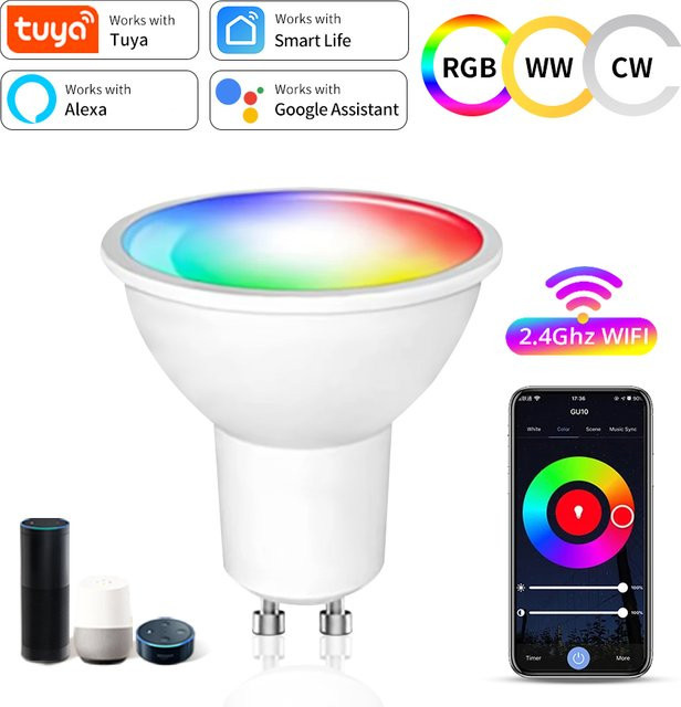GGBEE Tuya Wi-Fi Smart GU10 LED-Glühbirne Multicolor mit Sprachsteuerung über Alexa und Google Assistant - Bild 1