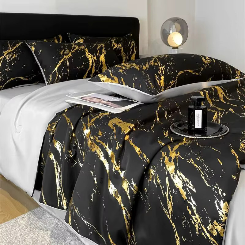 Bonenjoy Eiskühlende Sommerdecke mit Schwarz-Gold-Marmormuster, Bettüberwurf in Glamour-Optik, B/B/H: 200 x 150 x 1 cm - Bild 2