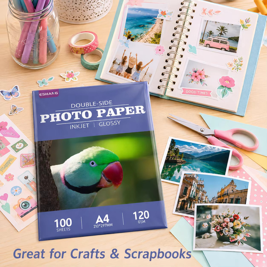 ESHANGA Doppelseitiges Fotopapier A4, 100 Blatt, Glänzend, Weiß, 120 g/m², für Inkjet-Drucker - Bild 5