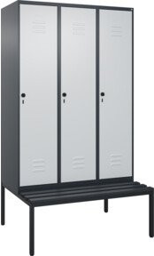 C+P Spind Classic PLUS Garderobenschrank mit Sitzbank, 3 Abteile, Schwarzgrau, B/T/H: 212,0 x 120,0 x 81,5 cm - Bild 1