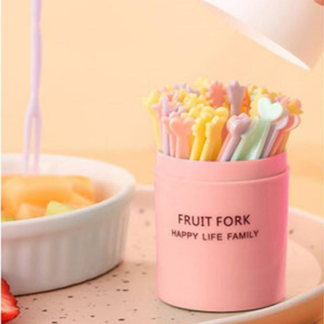 NATAWA Mini Obstgabeln aus Kunststoff für Dessert und Snacks, 50er Set, Rosa und Mehrfarbig - Bild 1