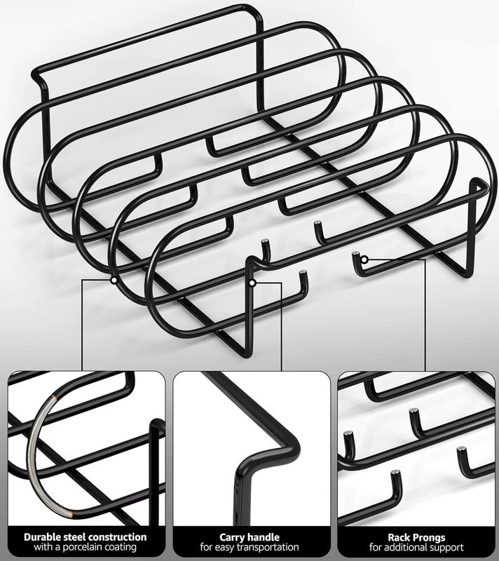 LMETJMA BBQ-Rippenständer aus emailliertem Stahl für Gasgrills, Schwarz/Silber, B/T/H: 31,3 x 25,3 x 7,3 cm - Bild 5