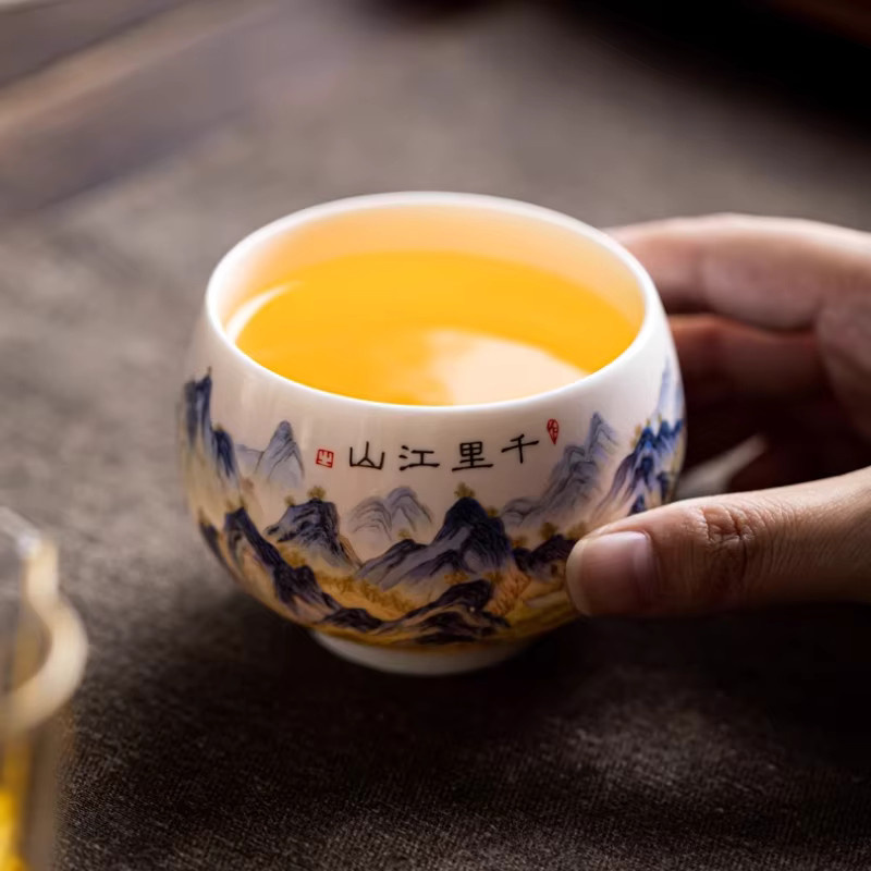 Handgefertigte Keramik-Teetasse aus weißem Porzellan im Schafsfett-Jade-Stil - Bild 4