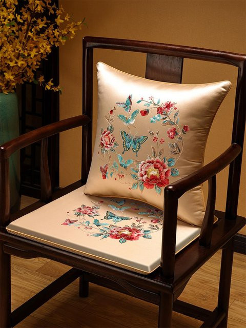 Veemi Sitzpolster mit floraler Stickerei und rutschfester Unterseite, B/T: 60 x 40 cm, Farben: Pink und Beige - Bild 1