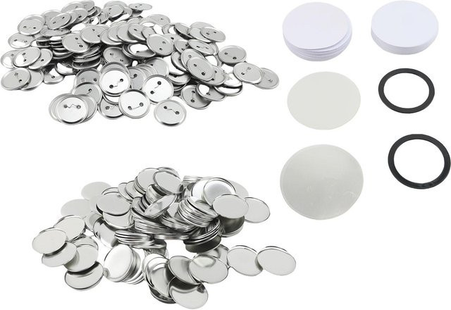 ZuiyouBeauty1 Button Maker Zubehör Set: 200 Stück runde Anstecknadel Rohlinge aus Metall mit Klarsichtfolie und weißem Papier in Silber und Weiß - Bild 1
