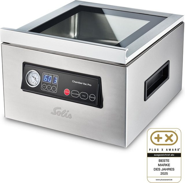 Solis Chamber Vac Pro Kammervakuumiergerät in Silber mit Marinierfunktion und Sous-Vide-Eignung, L x B x T x H: 37 x 27,5 x 27,5 x 43,5 cm - Bild 1