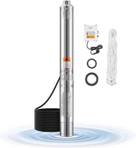VEVOR Tiefbrunnenpumpe aus Edelstahl mit 1100 W Leistung, 65 l/min Durchfluss und 85 m Förderhöhe, Silber - Bild 1