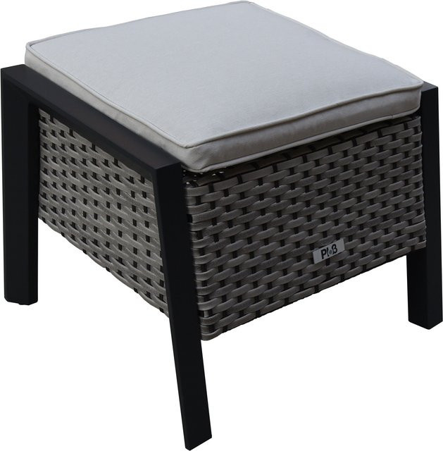 OUTFLEXX Louvra 2 Design-Fußhocker aus Polyrattan in Natur/Anthrazit inklusive Polster, B/T/H: 59 x 55 x 46 cm - Bild 1