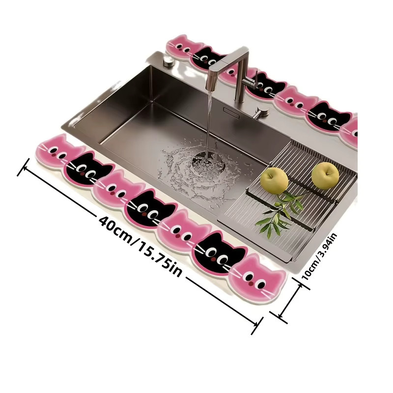 VIKAMA 3-teiliges Set Cartoon-Wasserhahnmatten für Küche und Badezimmer, schnelltrocknende Absorbiermatte für Spülbeckenkanten, Farbe: Pink - Bild 2