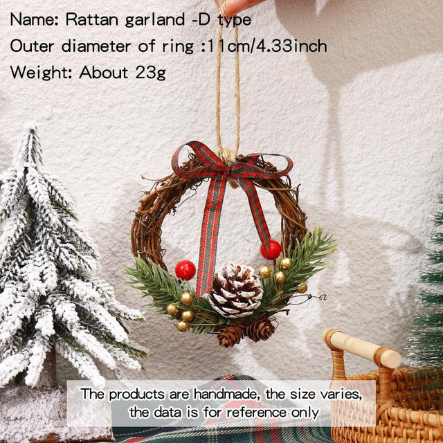 DSD1 Weihnachts-Rattangirlande in Braun mit Tannenzapfen als runde Türdekoration für dein Zuhause - Bild 1