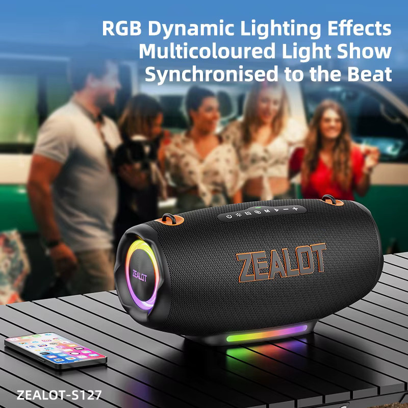Zealot S127100W Tragbarer kabelloser Subwoofer mit RGB-Licht und 24000-mAh-Akku in Schwarz - Bild 6