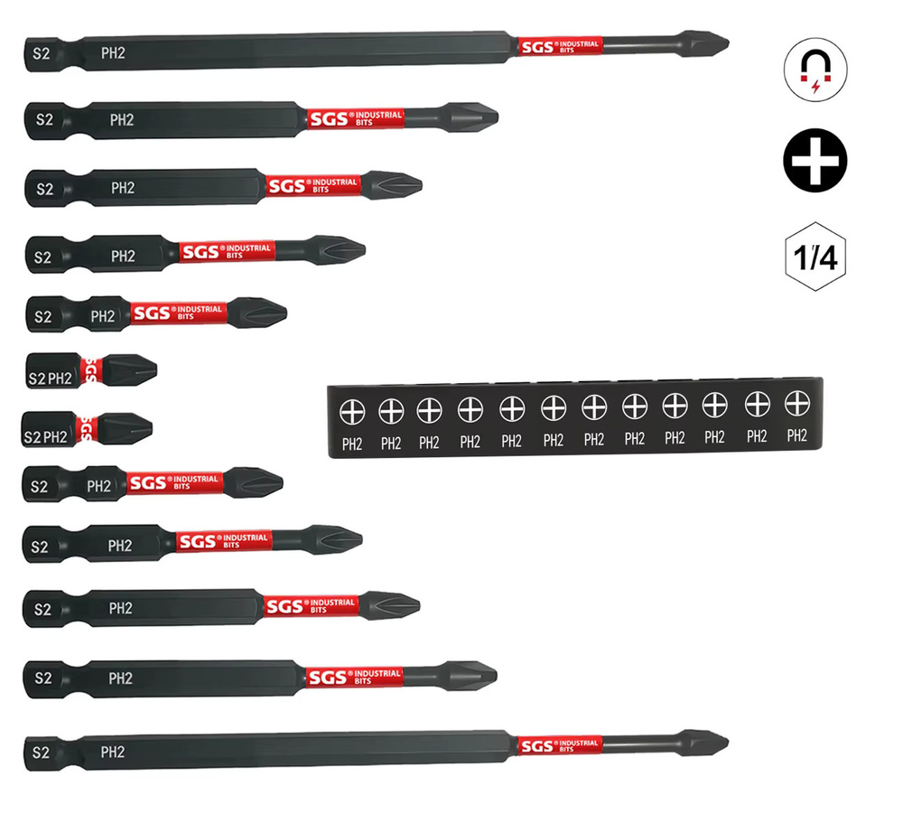12-teiliges Set magnetische Kreuzschlitz-Schraubendreher-Bits aus S2-Stahl in Schwarz für Schlagschrauber - Bild 3