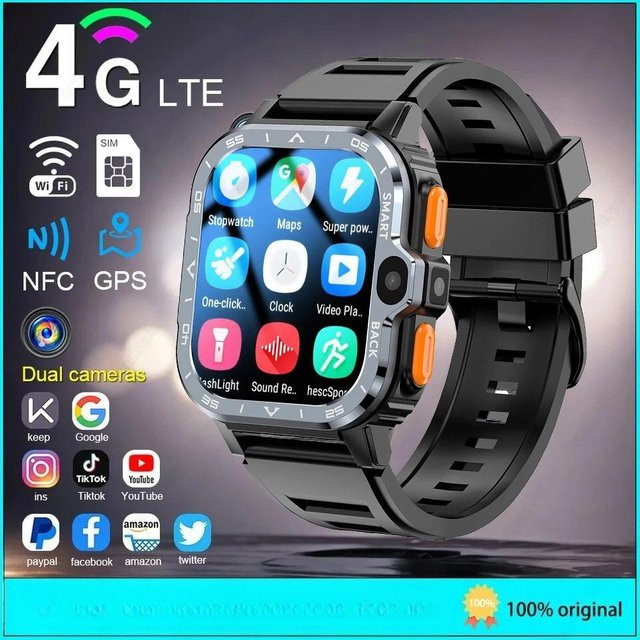 PGD WATCH Smartwatch mit 64GB ROM, 4G WiFi und GPS-Navigation, HD Dualkamera, NFC und wasserdichtem Design in Schwarz - Bild 1