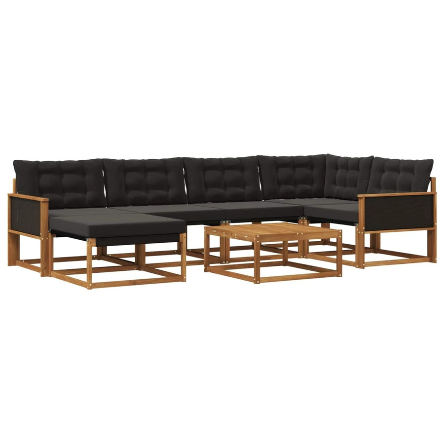 vidaXL Outdoor-Sofagarnitur L-Form aus Massivholz Akazie mit 7 Kissen in Natur und Schwarz - Bild 2