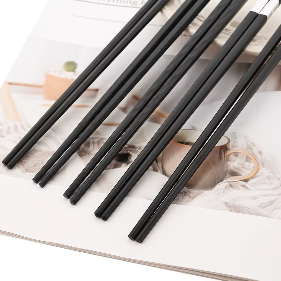 5 Paar Zoseil Sushi-Essstäbchen aus schwarzer Metalllegierung mit rutschfestem Griff und mattem Finish - Bild 4