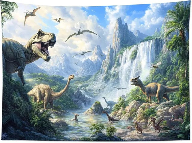 VIKAMA Dinosaurier Wandteppich Jurassic Prehistoric World Wandbehang Mehrfarbig - Bild 1