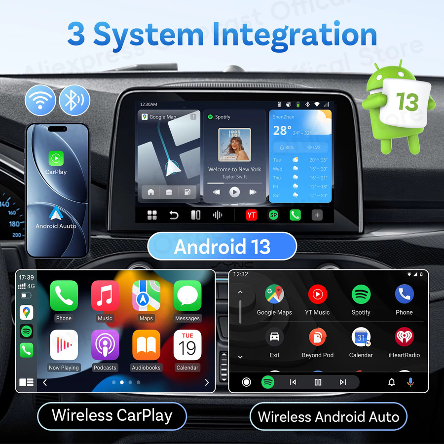 OTTOCAST P3 PRO AI Box Smart SM6225 Android Box für kabelloses CarPlay und Android Auto mit Sprachsteuerung, Schwarz - Bild 3