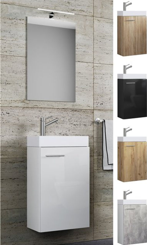 VCM Badmöbel Set Slito 3-teilig in Eiche Honig mit Waschbecken, Spiegelschrank und Waschbeckenunterschrank, B/H/T: 41 x 69,5 x 22 cm - Bild 3