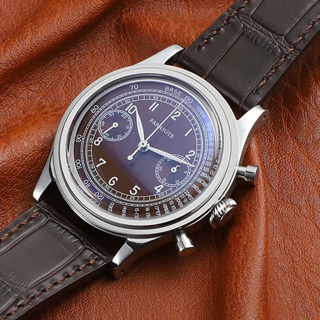 FARASUTE Chronograph, Handaufzug, Edelstahl, 38 mm, Leder, Herren - Bild 3