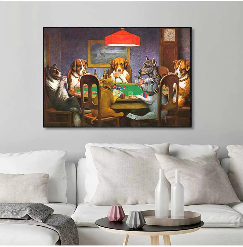 AliPaint Leinwandgemälde Hunde spielen Poker – Lustiges Wandbild mit Mops im Casino Design, Mehrfarbig - Bild 3