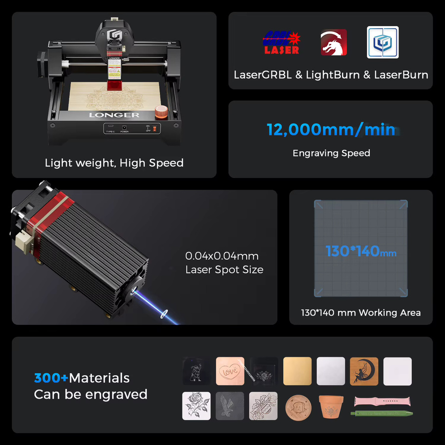 RAY5 Mini-Lasergravurmaschine in Schwarz mit 5,5 W Leistung und 12000 mm/min Geschwindigkeit, Arbeitsbereich: Breite: 13 cm, Tiefe: 14 cm - Bild 4