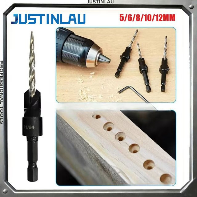 JUSTINLAU 5-teiliges Senkkopfbohrer-Set aus Schnellarbeitsstahl zum Anfasen, Bohren und für Führungslöcher in der Holzbearbeitung - Bild 1