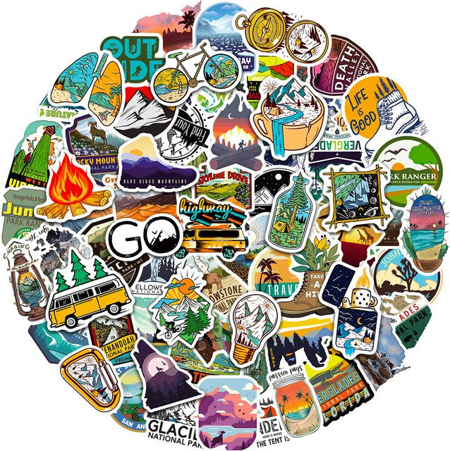 Rspctou Outdoor Abenteuer Camping Cartoon Aufkleber, multicolour - Bild 1