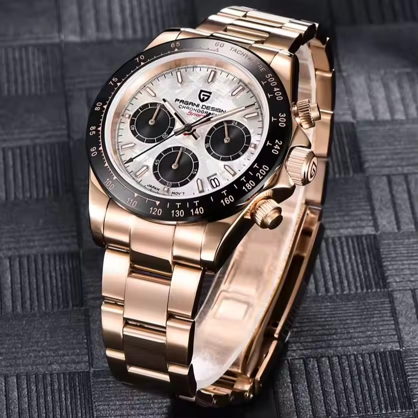 PAGANI DESIGN Chronograph Armbanduhr, Roségold, Edelstahl, Quarz, Herren - Bild 4