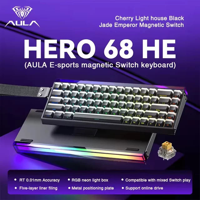 AULA HERO 68 HE E-Sports Gaming-Tastatur in Weiß, 60 % mechanische Tastatur mit Magnetschalter, RGB, Hot-Swap und 8K-Polling-Rate - Bild 1