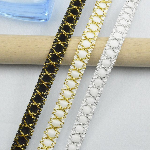 Spitzenborten aus Seide für DIY Bastelarbeiten und Nähen, 5m pro Packung, Farben: Weiß, Schwarz, Gold - Bild 1