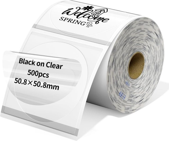 300 Stück transparente Thermo-Etikettenrollen aus Vinyl, selbstklebend und abnehmbar, kompatibel mit den meisten Etikettendruckern - Bild 1