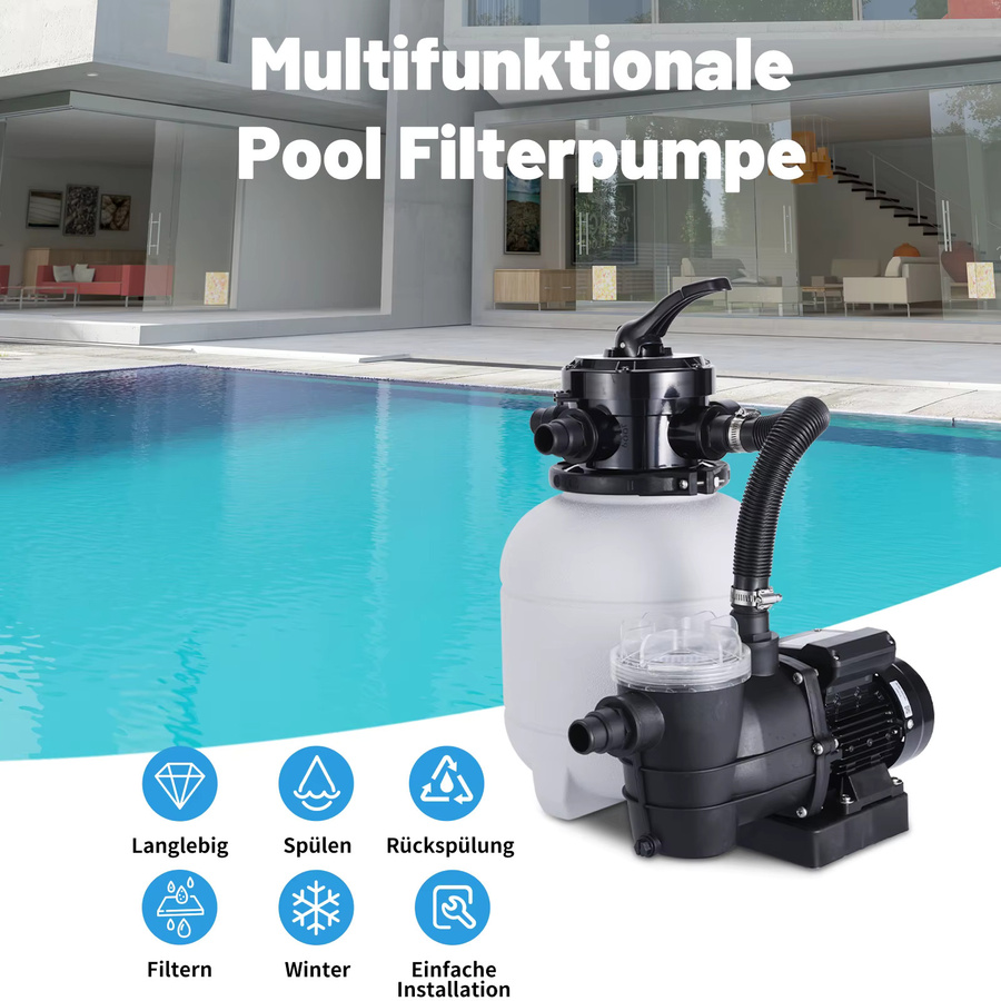 Joybach Sandfilteranlage für Pool mit 250W und 8000L/h, 12 Zoll Sandfilterbehälter in Weiß, effizientes Filtersystem mit 4-Wege-Ventil und Manometer für Aufstellpools und Gartenpools - Bild 7