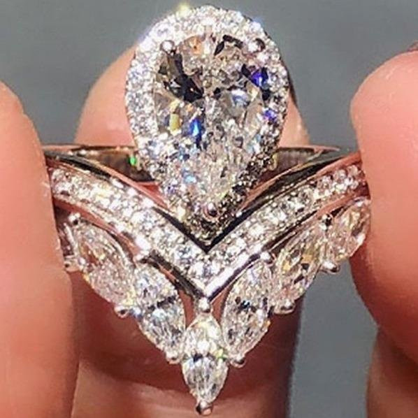 YIRAN Ring Set, Messing, Kupferfarben, Zirkonia, Damen - Bild 1