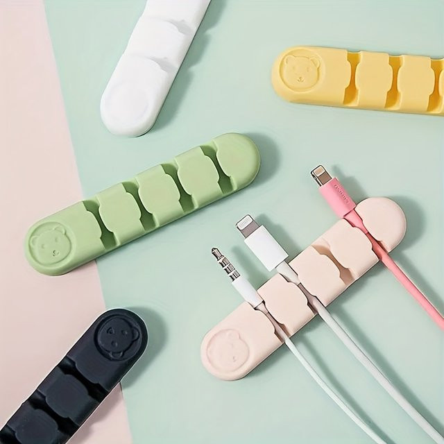 Desktop-Kabel-Organizer aus weichem Silikon mit 4 Löchern in Weiß - Bild 1
