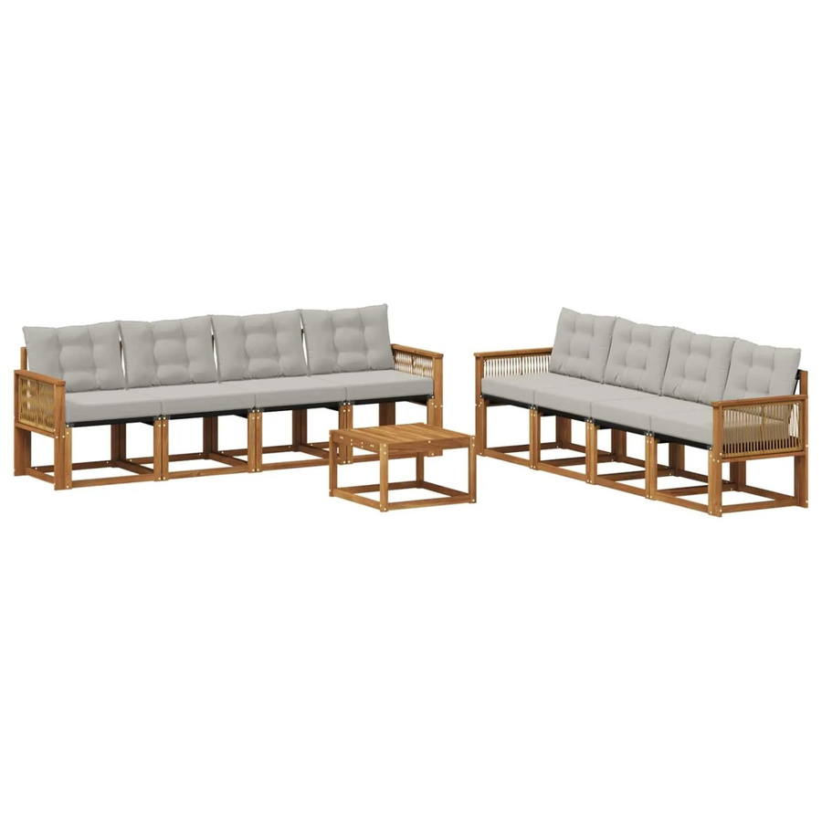 vidaXL Outdoor-Sofagarnitur aus Akazienholz mit 9 Textilene-Kissen in Grau und Natur - Bild 2