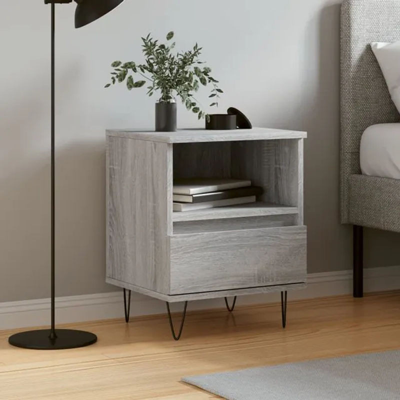 Vidaxl Nachttisch in Sonoma-Eiche Grau, Modernes Design aus Holzwerkstoff und Metall, B/T/H: 40 x 35 x 50 cm - Bild 1